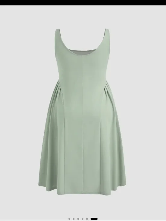 Woven Square Neck Solid Midi Dress In Moss Green From Cider Sz 1XL - Picture 3 of 16